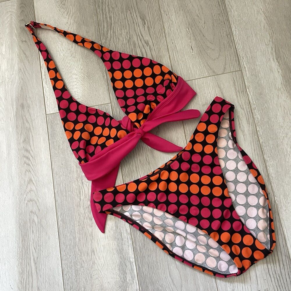 Victorias Secret Bikini y2k polka dot halter high rise womens Orange Pink xlarge